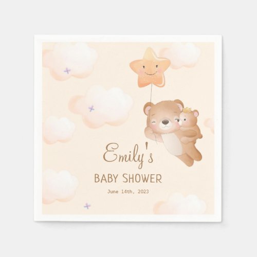 Teddy Bear on sand color balloon Baby Shower Napkins