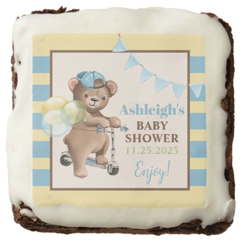 Teddy Bear on Scooter Striped Baby Shower Brownie