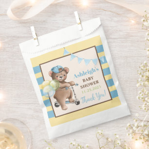 Teddy Bear on Scooter, Striped Baby Shower Favor Bag