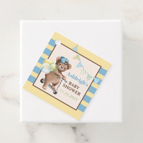 Teddy Bear on Scooter Striped Baby Shower Favor Tags
