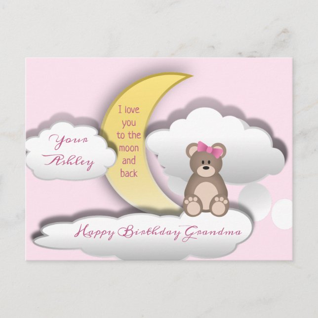 Teddy Bear on the Moon Birthday Postcard (Front)
