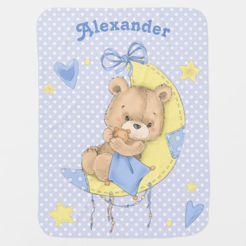 Teddy Bear on The Moon Boy Baby Blanket