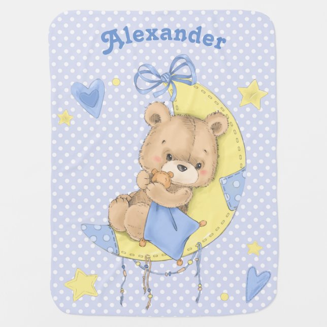 Teddy Bear on The Moon Boy Baby Blanket (Front)