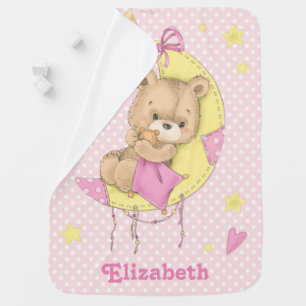 Teddy Bear on The Moon Girl Baby Blanket