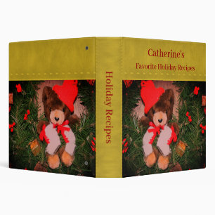 Teddy Bear On Wreath Christmas Personalized Recipe 3 Ring Binder
