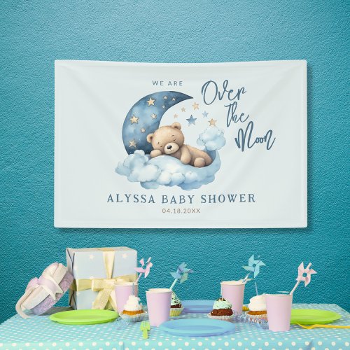 Teddy Bear Over the Moon Baby Shower Banner