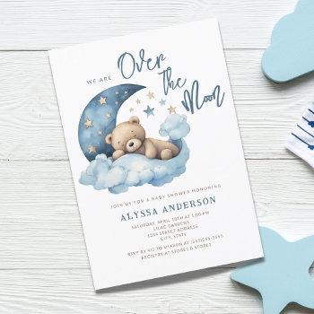 Teddy Bear Over The Moon Baby Shower Invitation by lesrubadesigns at Zazzle