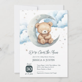 Teddy Bear Over the Moon Baby Shower Invitation