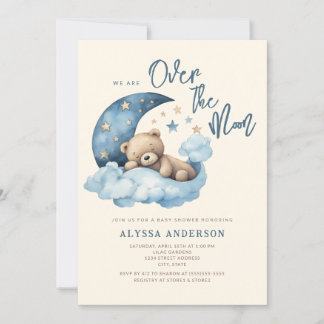 Teddy Bear Over the Moon Baby Shower Invitation