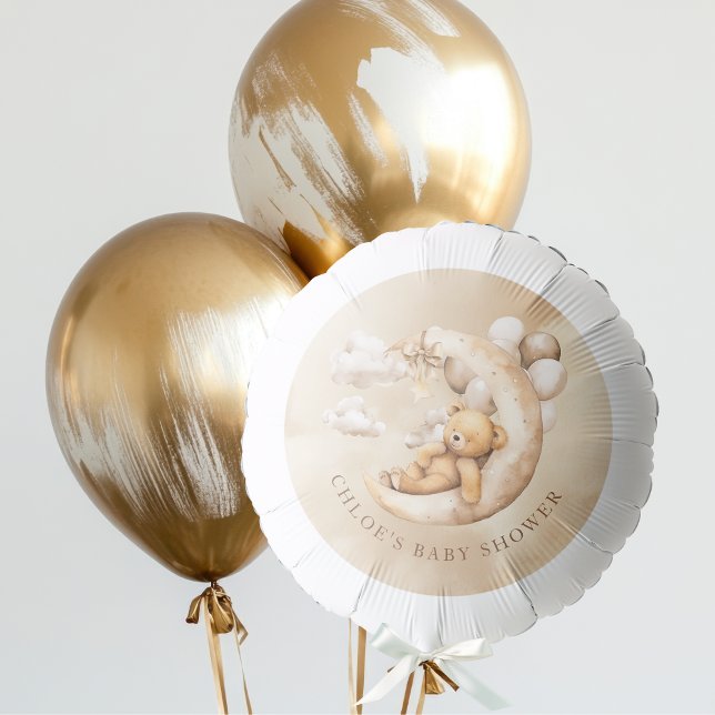 Teddy Bear Over the Moon Baby Shower Neutral Balloon (Creator Uploaded)