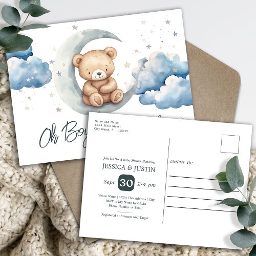 Teddy Bear Over the Moon Baby Shower Postcard