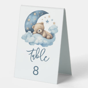 Teddy Bear Over the Moon Baby Shower Table Number Tent