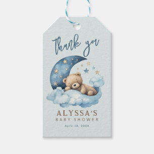 Teddy Bear Over the Moon Blue Baby Shower Gift Tags