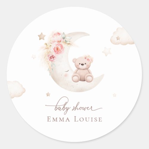 Teddy Bear Over The Moon Neutral Baby Shower  Classic Round Sticker