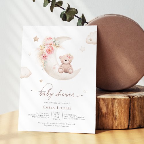 Teddy Bear Over The Moon Neutral Baby Shower  Invitation