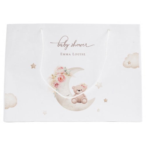 Teddy Bear Over The Moon Neutral Baby Shower  Large Gift Bag