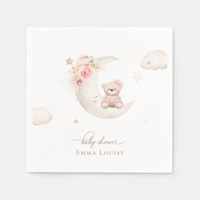 Teddy Bear Over The Moon Neutral Baby Shower  Napkins (Front)