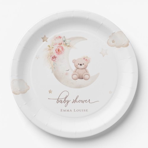 Teddy Bear Over The Moon Neutral Baby Shower  Paper Plates