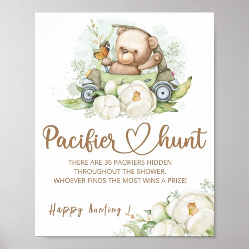 Teddy bear Pacifier hunt baby shower game poster