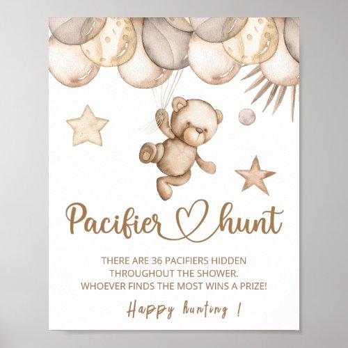 Teddy bear Pacifier hunt baby shower game Poster