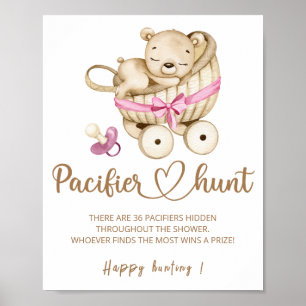 Teddy bear Pacifier hunt baby shower game poster