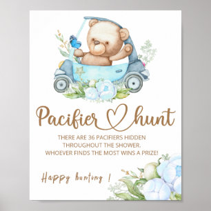 Teddy bear Pacifier hunt baby shower game poster