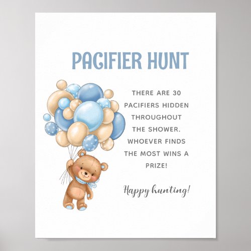 Teddy Bear Pacifier Hunt Baby Shower Game Poster