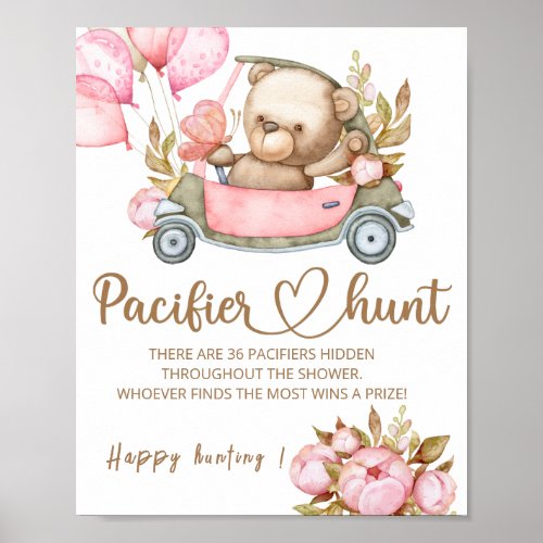Teddy bear Pacifier hunt baby shower game poster