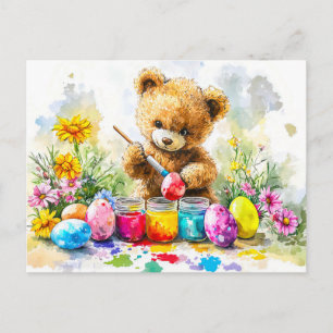 Teddy Bear Painting Easter Eggs Postcard
