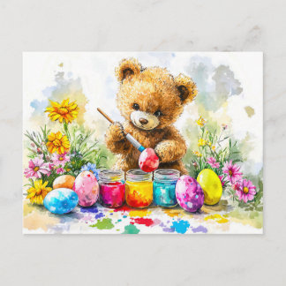 Teddy Bear Painting Easter Eggs Postcard