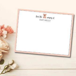 Teddy Bear Pale Pink Nursery Stationery Note Card