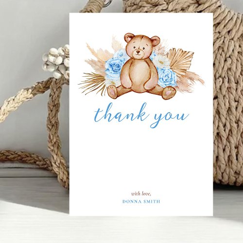 Teddy Bear Pampas Grass Baby Thank you Flat card