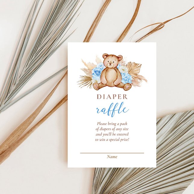 Teddy Bear Pampas Grass Diaper Raffle Baby Shower Invitation (Creator Uploaded)