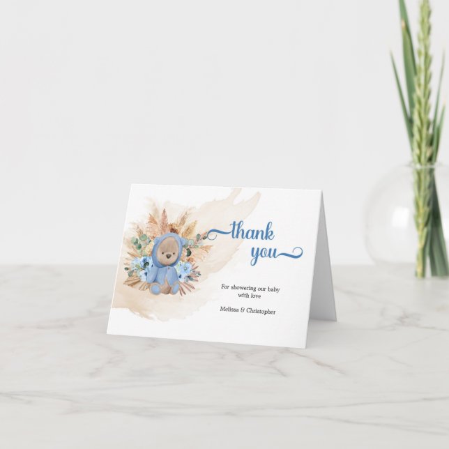 Teddy bear pampas grass eucalyptus thank you card (Front)