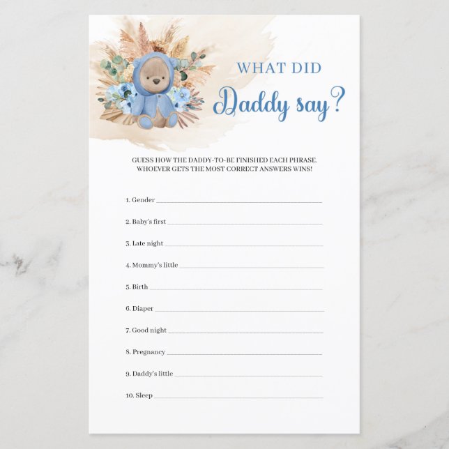 Teddy bear pampas grass floral What Did Daddy Say (Front)