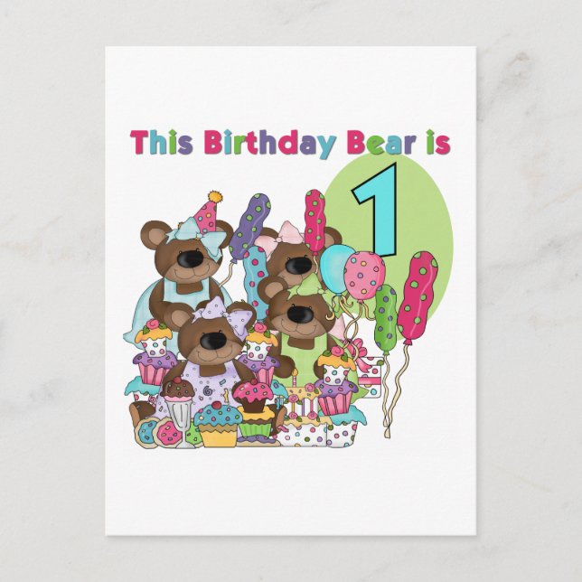 Teddy Bear Party 1st Birthday tshirts and Gifts Invitation Postcard (Front)
