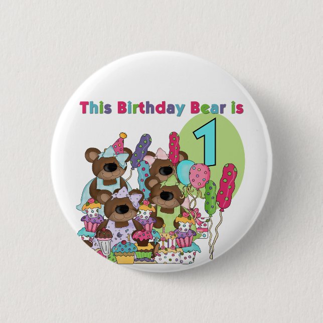 Teddy Bear Party 1st Birthday tshirts and Gifts Pinback Button (Front)