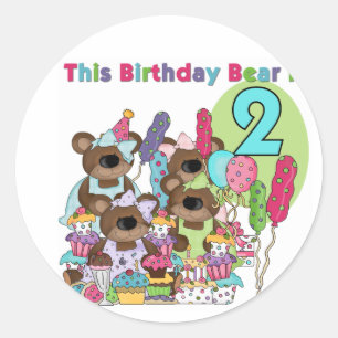 Teddy Bear Party 2nd Birthday T-shirts and Gifts Classic Round Sticker