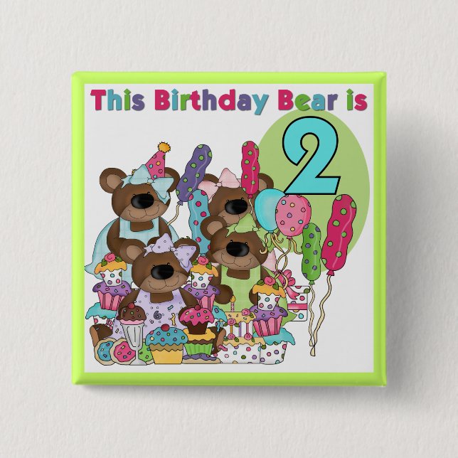 Teddy Bear Party 2nd Birthday T-shirts and Gifts Pinback Button (Front)