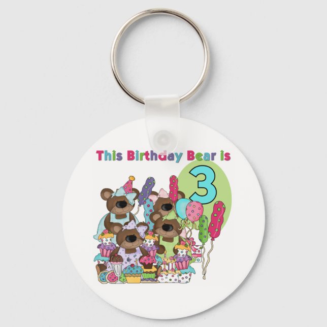 Teddy Bear Party 3rd Birthday Tshirts and Gifts Keychain (Front)