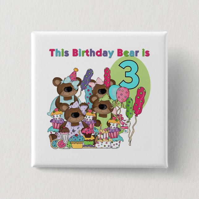 Teddy Bear Party 3rd Birthday Tshirts and Gifts Pinback Button (Front)