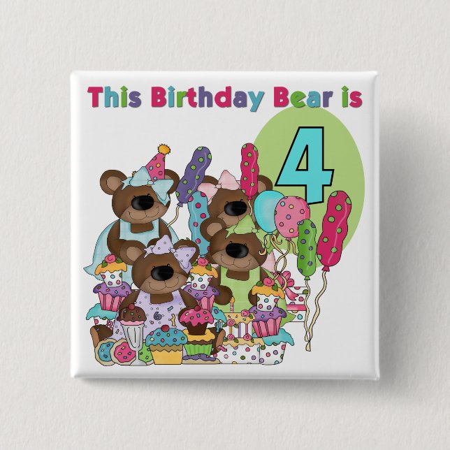 Teddy Bear Party 4th Birthday Tshirts and Gifts Pinback Button (Front)
