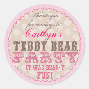 Teddy Bear Party Thank You Sticker - Pink