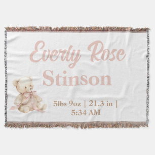 Teddy Bear Pastel Champagne Gold Baby Girl Throw Blanket
