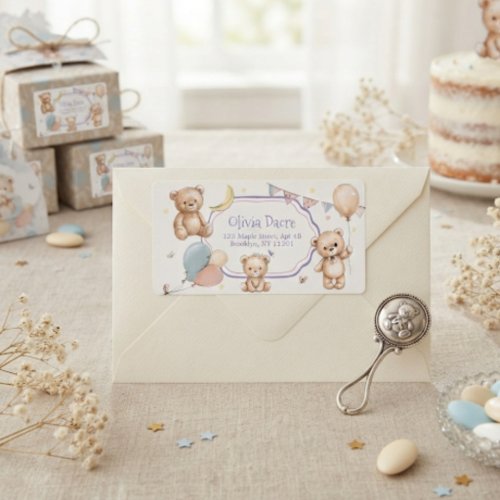 Teddy Bear Pastel Purple Butterfly Balloons Stars Label
