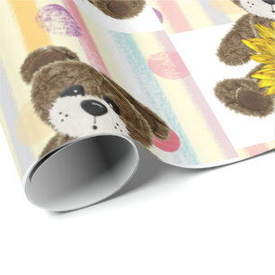 Teddy Bear Pastel Stripe Wrapping Paper 