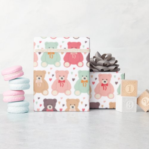 Teddy Bear Pattern Baby Shower Wrapping Paper