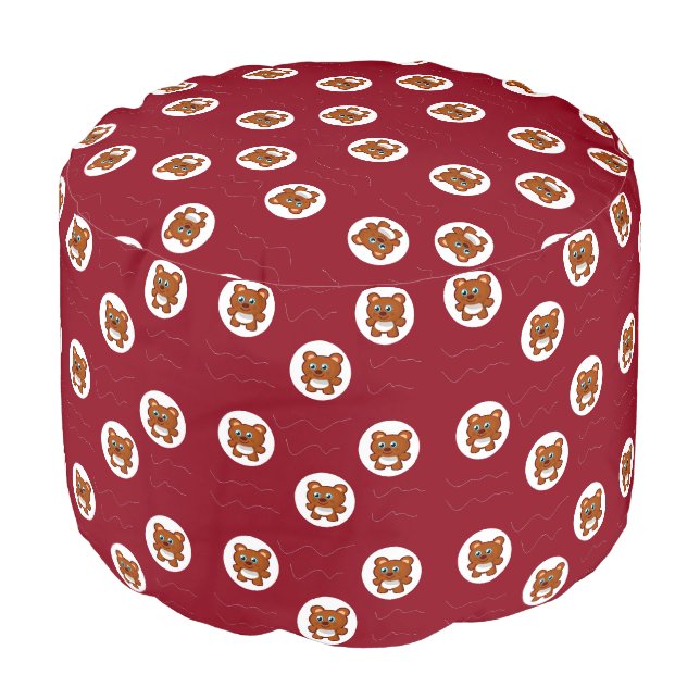 Teddy bear pattern pouf (Angled Front)