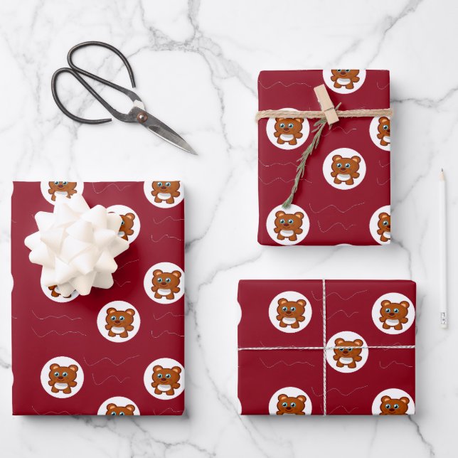 Teddy bear pattern wrapping paper sheets (Front)