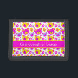 Teddy bear patterned personalized name wallet<br><div class="desc">Encourage saving with this colorful bright kids wallet,  personalize with your name relation or message. Currently reads Granddaughter Gracie. A great gift for Birthday or Christmas to give money. Art and design by Sarah Trett.</div>